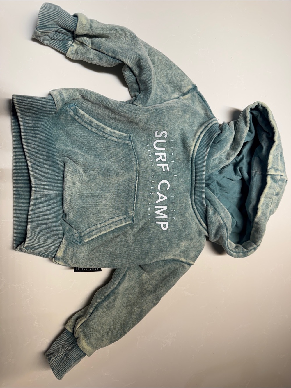 Little Bipsy Surf Camp Pullover Hoodie in Washed Teal